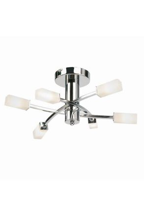 Netlighting Havana 6 Light Semi Flush Multi Arm Ceiling Light Chrome Acid Etched Glass G9 in Grey