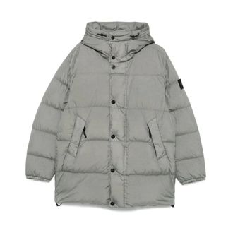 Stone Island Jassen, Heren, Grijs, M, Grijze gewatteerde jas met capuchon