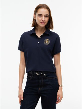 Tommy Hilfiger Womens Regular Fit Embroidered Crest Polo - Navy Blue - XL