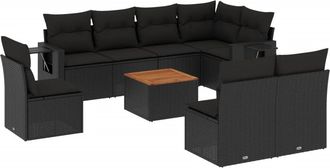 vidaXL Set De Sof&aacute;s De Jard&iacute;n 8 Piezas Y Cojines Rat&aacute;n Sint&eacute;tico Negro Vidaxl