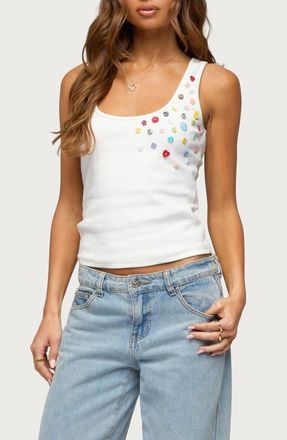 Edikted Natash Mixed Button Tank Top in White at Nordstrom, Size X-Small