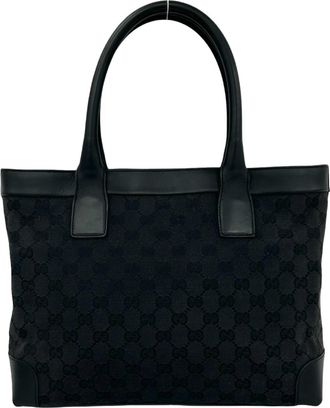 Gucci Black Canvas Leather Handbag Tote Bag (Pre-Owned)