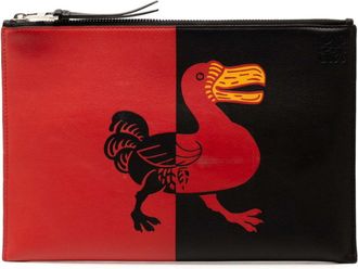 Loewe Black Red Color Leather Clutch Bag (Pre-Owned)