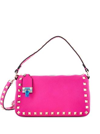 Valentino Garavani Rockstud Flip Lock Zipped Handle Grainy Leather Small crossbody bag - Pink