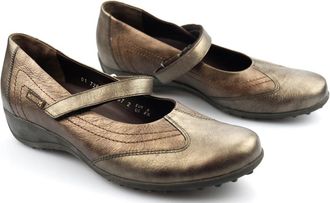 Mephisto Bronzen Leren Schoen met Klittenbandsluiting - Dames - Ballerinas - Bruin - 37 1/2 EU - Schoenen