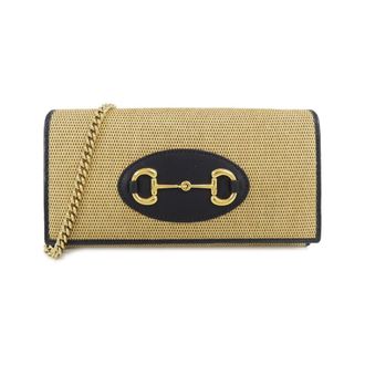 Gucci Beige Navy Canvas Leather Chain/Shoulder Wallet (Pre-Owned)