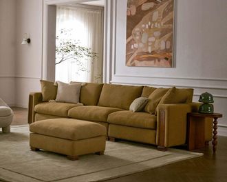 Castlery Tan France Kagan Extended Sofa with Ottoman, Caramel, Brown, Castlery