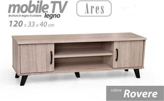 Trade Shop Trade Shop - Mobile Porta Tv Ares Legno Rovere Moderno 120x33x40cm Con 2 Ripiani Ante 796500