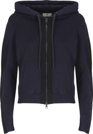 Elisabetta Franchi Blue Embossed Logo Hooded Cotton-Blend Sweatshirt