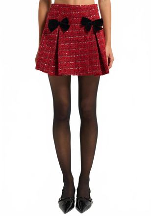Moon River Plaid Mini Skirt With Ribbon Detail In Red
