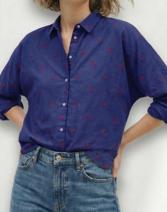 Lilla P Embroidered Hearts Button Down Shirt In Navy
