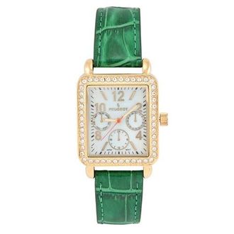 Peugeot European Crystal Square Tank Watch- 35x30MM in Green at Nordstrom