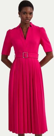 Karen Millen Structured Crepe Belted Midi Dress in Magenta at Nordstrom, Size 12