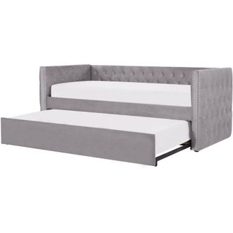 Beliani Cama Nido Tapizada En Terciopelo Gris 90 X 200 Cm Marco De Listones Adornos De Clavo Abotonada Estilo Glam Gassin
