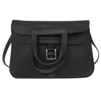 Herm&egrave;s Halzan Bag Clemence Black Leather Bag (Pre-Owned)