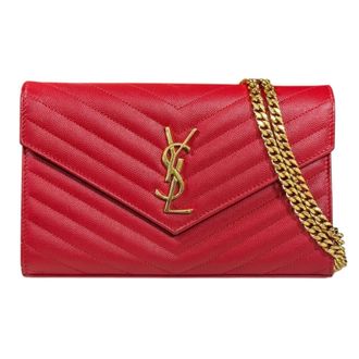 Saint Laurent Red Color Leather Chain/Shoulder Wallet (Pre-Owned)