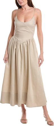 House Of Harlow Melinda Paneled Linen-Blend Midi Dress