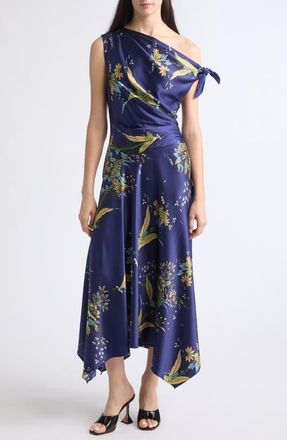 Staud Portia One-Shoulder Silk Maxi Dress in Tapestry Midnight at Nordstrom, Size 10