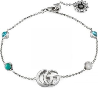 Gucci Marmont Double G Silver Flower Bracelet, Size 17