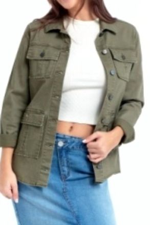 1822 Denim Womens Stretch Utility Jacket In Green