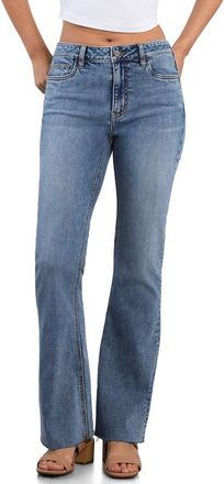 HINT OF BLU Happy Relaxed Raw Hem Flare Jeans in Relaxed Blue at Nordstrom, Size 32
