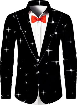 Generic Ugly Christmas Shirt for Men UK Novelty Xmas Tree Reindeer Santa Claus 3D Printed Shirts Casual Long Sleeve Button Down Dress Shirt Funny Party Holida