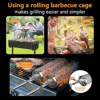 OEM Juego De Dos Cestas Rodantes Para Barbacoa, Accesorios Para Barbacoa, Cesta Cil&iacute;ndrica Desmontable Con Asa Extra&iacute;ble, Apta Para Barbacoas Al Aire Libr