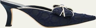 Manolo Blahnik Circolu Embroidered Bow Mules