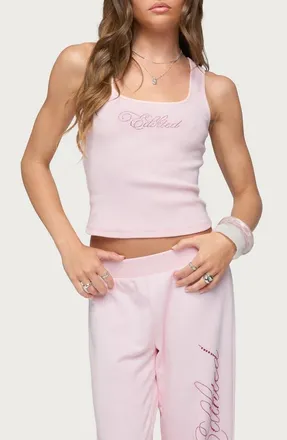 Edikted Studio Rhinestone Crop Tank in Light-Pink at Nordstrom, Size X-Small