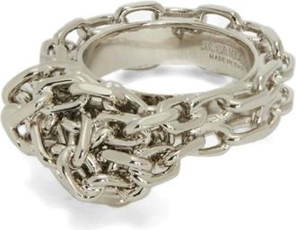 Jil Sander Ring met gegraveerd logo en geknoopt kettingdetail - Zilver
