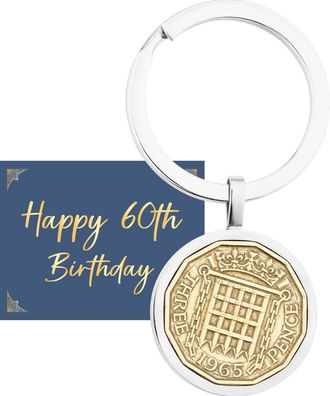 Generic 60th Birthday Threepence Coin Keyring - 1965 Brass Threepence coin for Mum, Dad, Brother, Sister, Auntie, Uncle or Grandparents