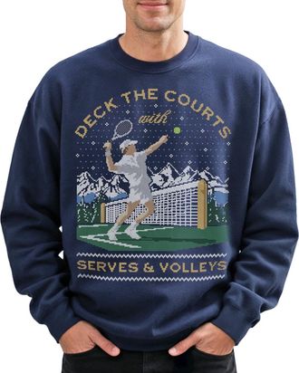 Sanfran Clothing Deck The Courts Christmas Jumper With Serves And Volleys Padel Tennis Sport Racquet Ugly Xmas Unisex Sweater Sweatshirt Extra Large/Navy Blue