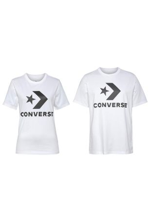 Converse T-Shirt CONVERSE Unisex GO-TO STAR CHEVRON LOGO STANDARD-FIT, Damen, Gr. XXS, weiss (wei&szlig;), Single Jersey, Obermaterial: 100% Baumwolle, unifarben, Ru