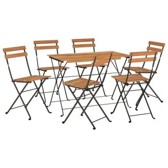 Berkfield Home Beautiful 7 Piece Folding Bistro Set Solid Wood Acacia & Steel in Brown