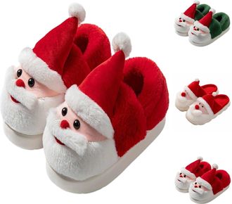 Generic Fluffy Slippers Women, Festive Print Fleece Lined Winter Slippers for Women and Men Cozy Indoor Outdoor Comfort Shoes ( 2-White, 6.5)