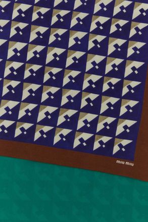Miu Miu Womens Printed Silk Foulard Scarf Navy