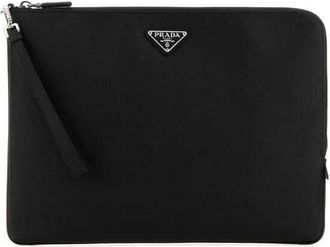 Prada Black Leather Clutch Nero Beauty