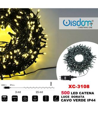Trade Shop Trade Shop - Cadena De Luz 500 Led Luci&eacute;rnagas Luz Dorada Cable Verde Ip44 Xc-3108