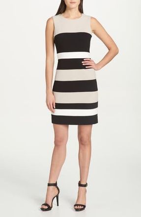 Tommy Hilfiger Colorblock Stripe Crepe Sheath Dress in Khk/bk/ivo at Nordstrom Rack, Size 10