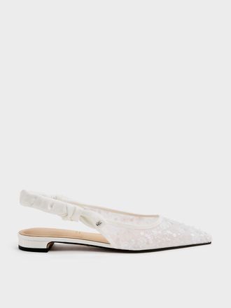Charles & Keith Tayari Embroidered-Mesh Slingback Flats