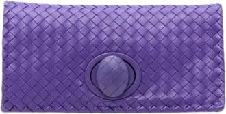 Bottega Veneta Pre-owned Clutches, female, Purple, Size: ONE SIZE Pre-owned Woven Nappa Leather Clutch