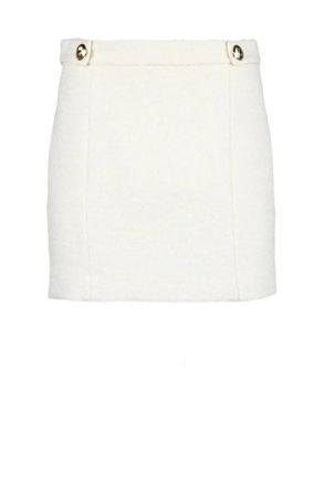 Patrizia Pepe White Button Mixed Fabric Mini Skirt
