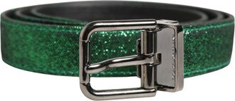 Dolce & Gabbana Men Green Lurex Polyester Metal Buckle Mens Belt
