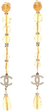 Chanel 2023 CC Gold Plated Crystal Beads Long Drop Push Back Earrings costume earrings - Goud
