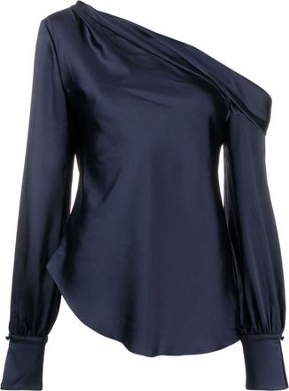 SIMKHAI Alice asymmetric draped-shoulder blouse - women - Polyester/Acetate - M - Blue