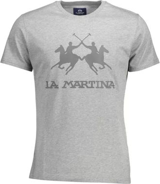 La Martina Grijze Katoenen T-Shirt- Korte Mouw- Regular Fit- Ronde Hals- Print- Logo - Heren - T-shirts - Grijs - 2XL - Katoen - Tops