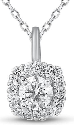 Pompeii3 5/8ct Cushion Halo Diamond Pendant 14k White Gold & 18 Chain