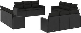 vidaXL Set De Sof&aacute;s De Jard&iacute;n 12 Piezas Cojines Rat&aacute;n Sint&eacute;tico Negro Vidaxl