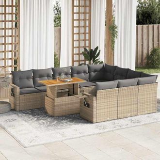 vidaXL Set De Sof&aacute;s De Jard&iacute;n 11pzas Con Cojines Rat&aacute;n Sint&eacute;tico Beige Vidaxl