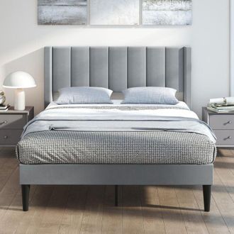 Costway Struttura Letto Imbottito Matrimoniale 140x200 cm, Letto Piattaforma Imbottito, con Testiera in Morbido Tessuto di Velluto e Supporto a Doghe